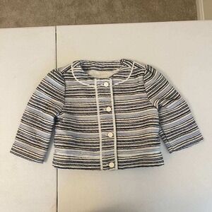 Janie and Jack Girls Blue White Striped Tweed Lady Jacket Blazer Size 4 NWT